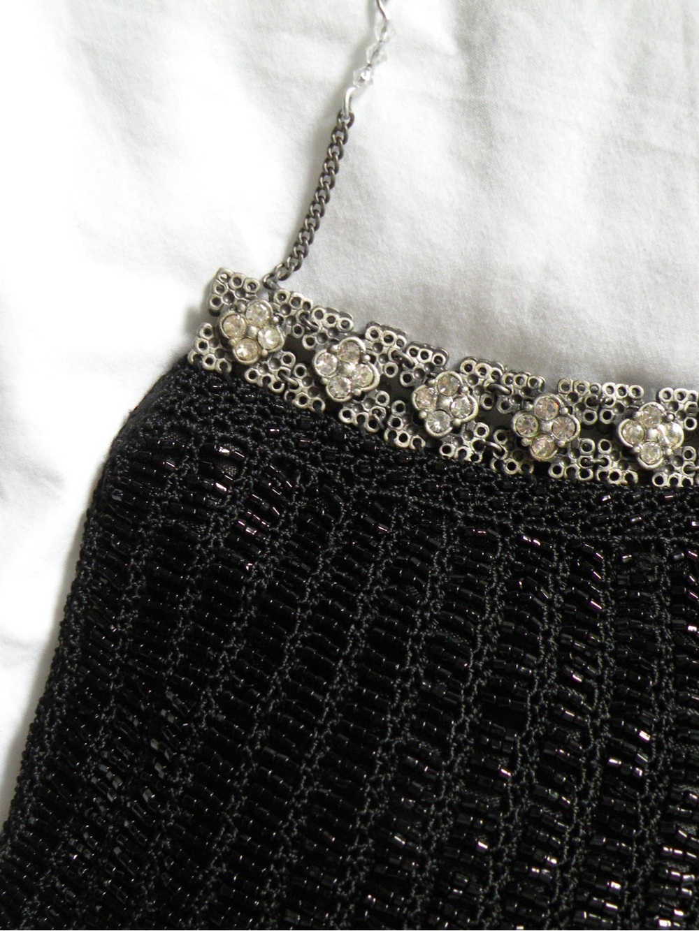 VINTAGE Black Beaded Evening Crossbody with Rhinestone Trim